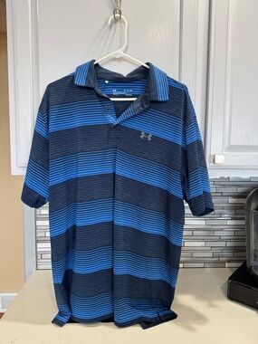 Under Armour Men’s Navy and Blue Striped Polo